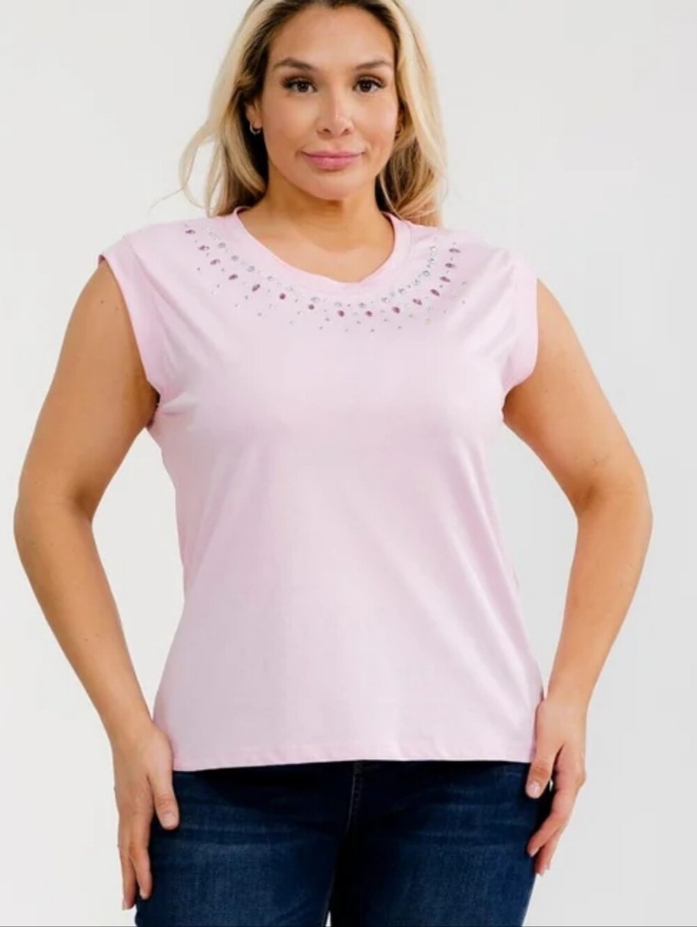 white birch Light Pink Jeweled Crewneck Tank Top